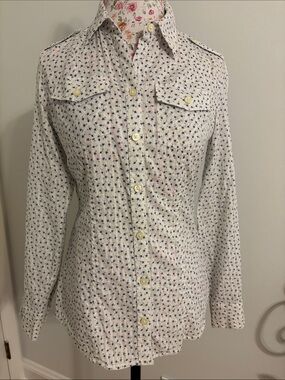 Banana Republic White Button-Up Shirt with Navy Flower Print